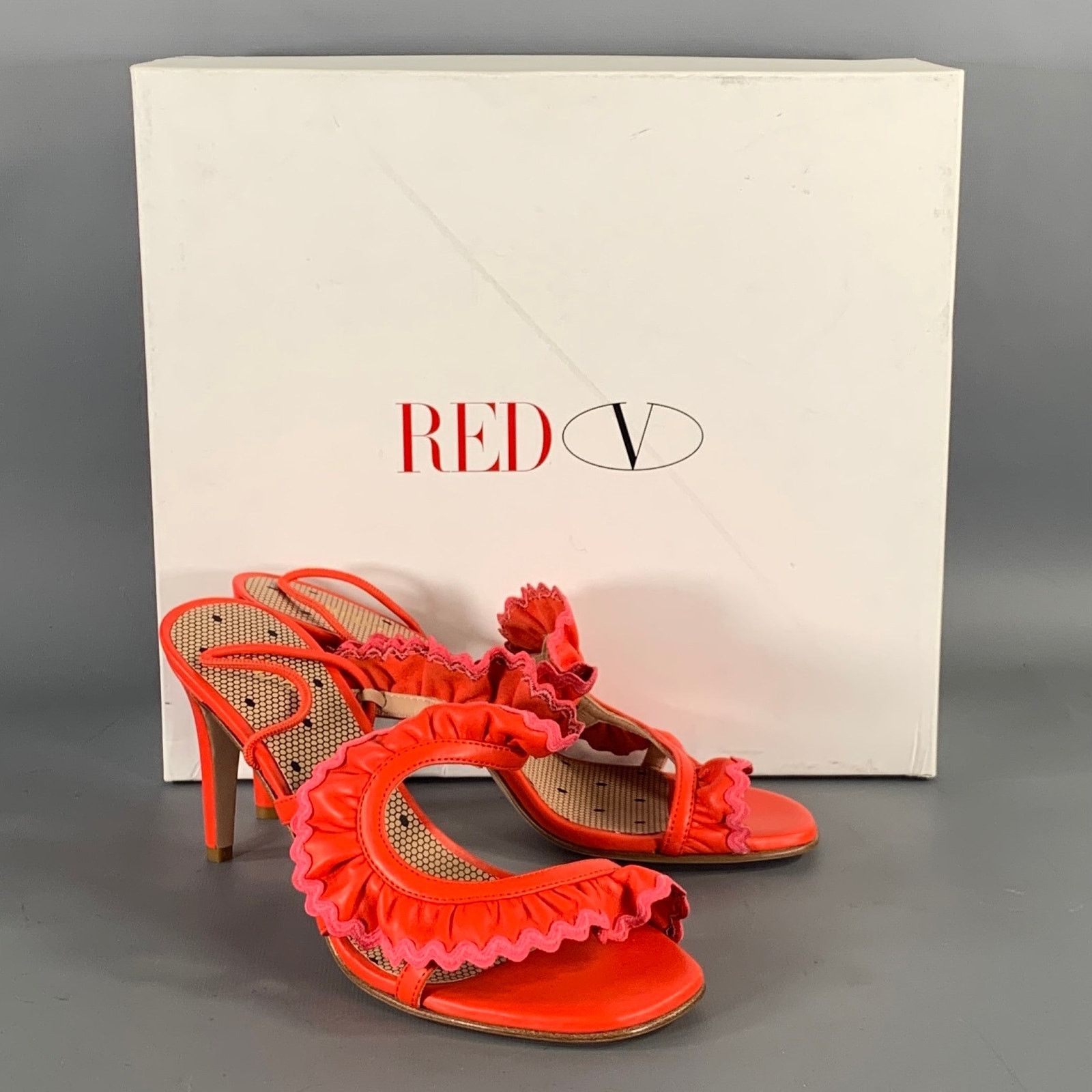 RED Valentino RED VALENTINO Size 7 Orange Pink Ruffled Strappy Sandals Size US 7 / IT 37 - 8 Thumbnail
