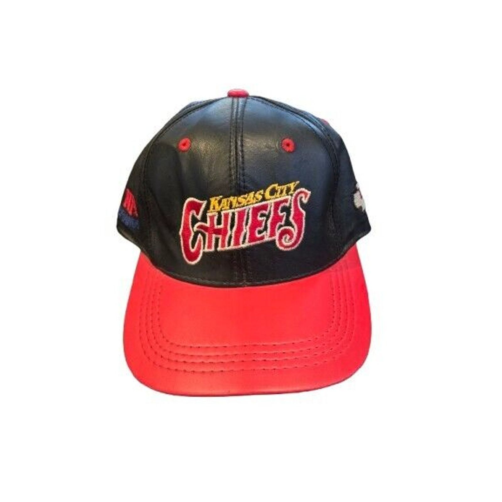 Kansas City Chiefs Real Leather Black Red Snapback Hat USA
