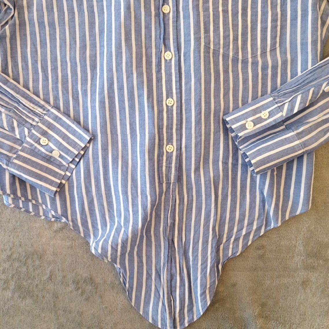 J.Crew J.Crew Shirt Womens Large Blue Striped Long Sleeve Button Up Lightweight Cotton Size L / US 10 / IT 46 - 3 Thumbnail