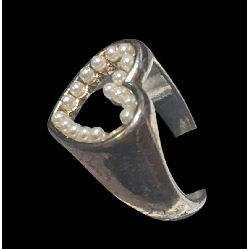 Other Vintage Open Heart Silver Tone Seed Pearl Ring Size 6 1/4 Size ONE SIZE - 14 Thumbnail