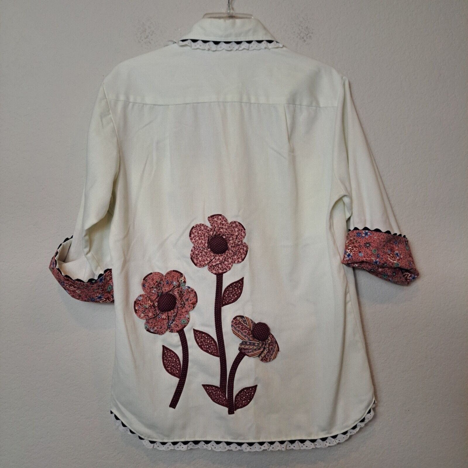 Other Vintage Eyelet Ruffle Patchwork Hippie Blouse Shirt Kitschy Size M / US 6-8 / IT 42-44 - 8 Thumbnail