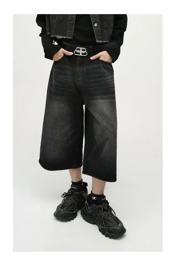 Japanese Brand moto Loose wide-leg vintage distressed flared denim shorts Size US 32 / EU 48 - 2 Thumbnail
