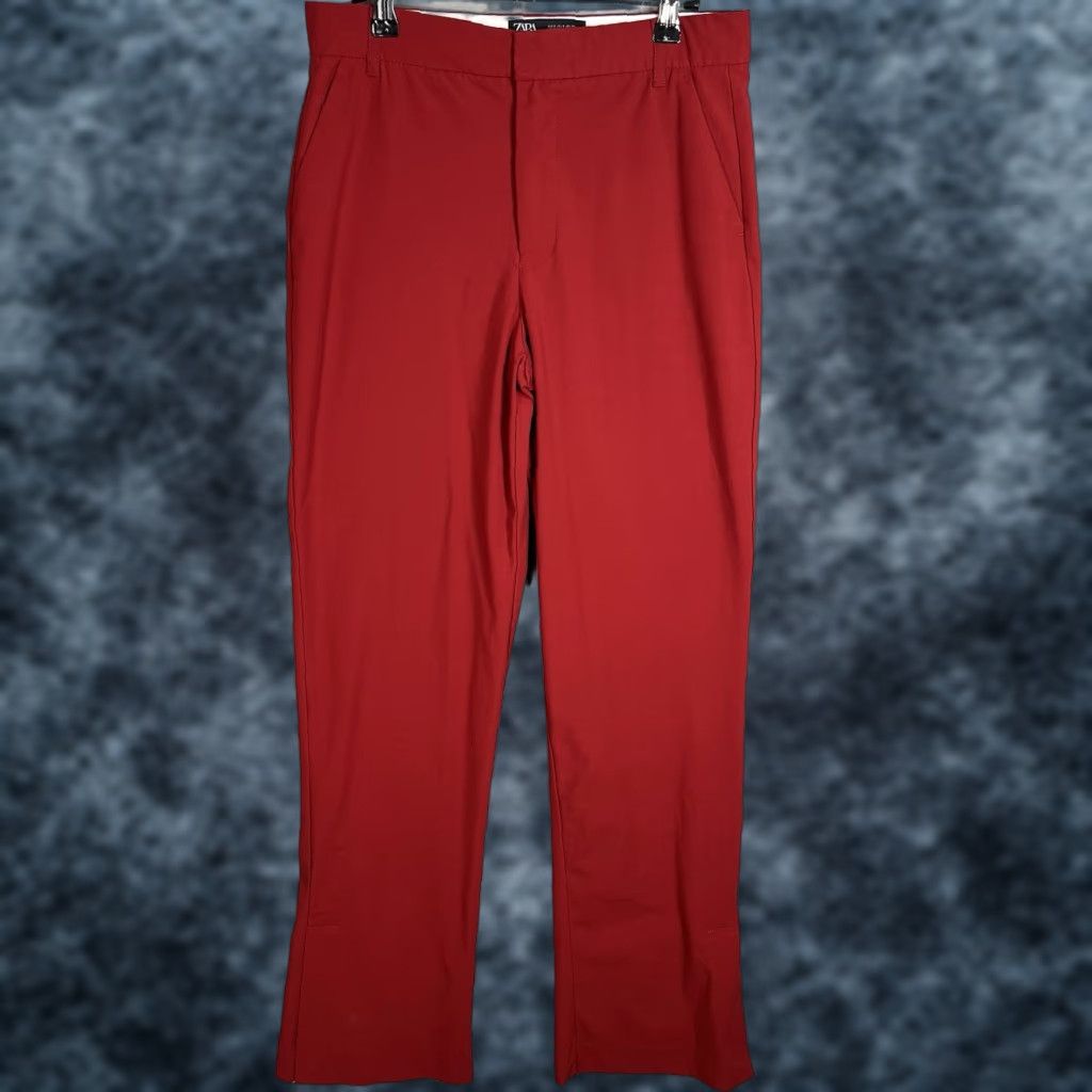 Zara Zara Pants Womens Small Maroon Red Straight Leg Ankle Slit Size 32" / US 10 / IT 46 - 1 Thumbnail
