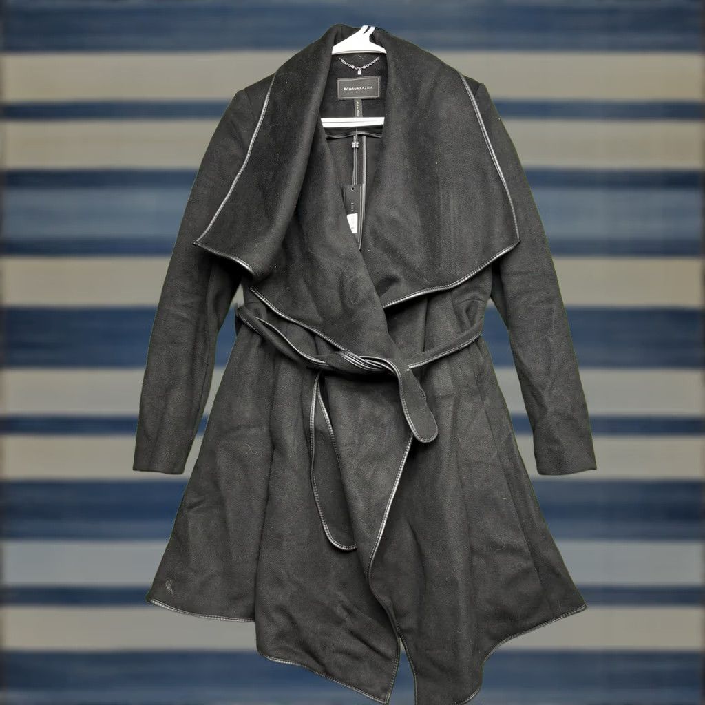 DKNY DKNY Wool Coat Belted Classic Cameron Middleton Money NWT Womens Small Black Overcoat Long Sleeve Coat Fiber Knit Size S / US 4 / IT 40 - 1 Thumbnail