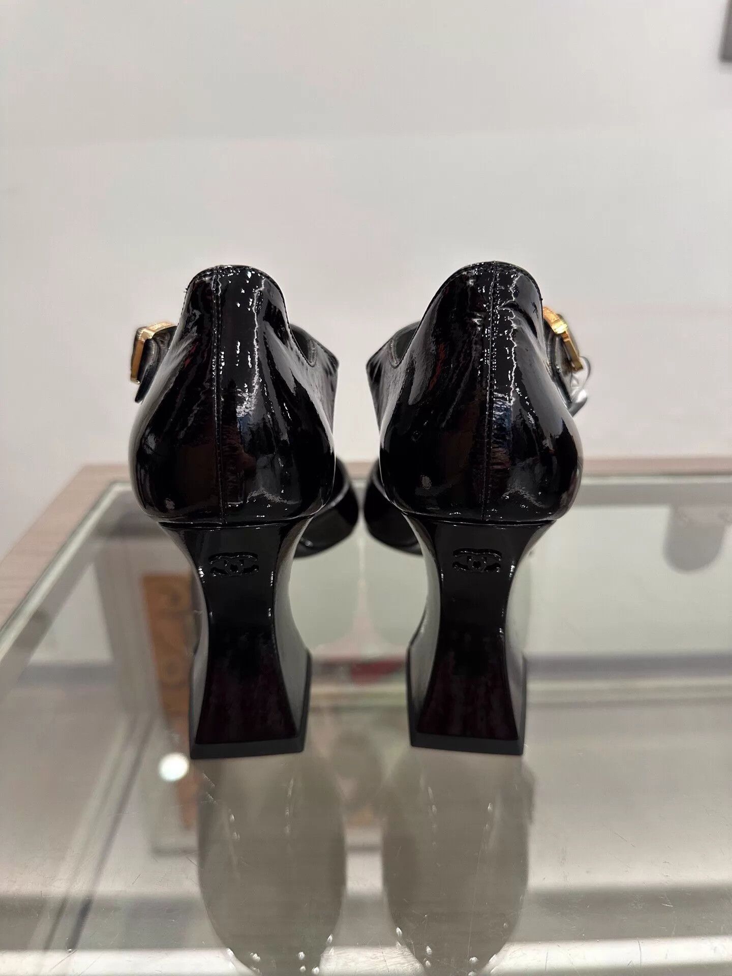 Chanel Chanel Women's Black Patent Leather Strappy Block Heel Pumps Size US 8 / IT 38 - 5 Thumbnail