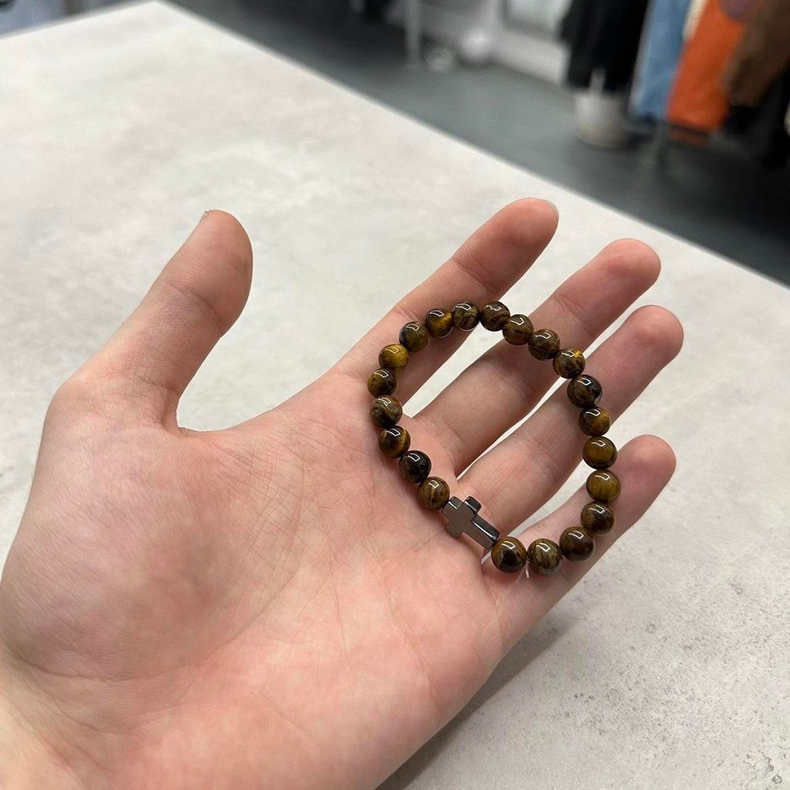 Other Tigers Eye Beaded Cross Y2k 2000s Style Bracelet Size ONE SIZE - 5 Thumbnail