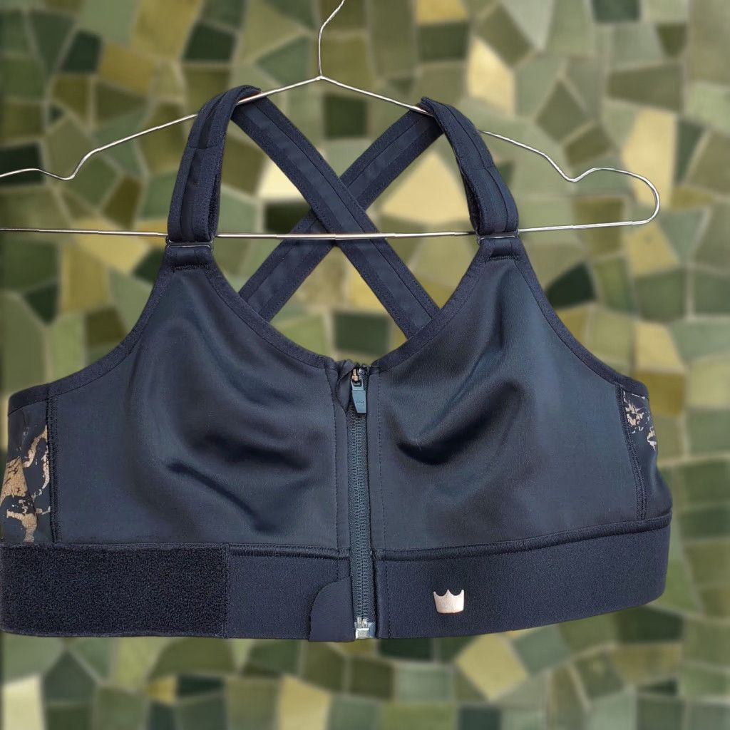 Vintage Shefit Sports Bra Women's Medium Black Stretch Adjustable High Impact Wireless Zip Front Activewear Mens