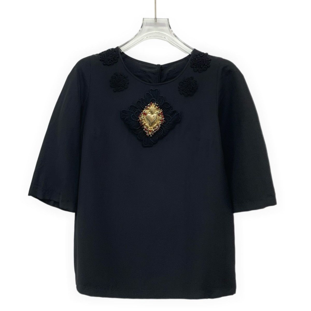 Dolce & Gabbana Dolce & Gabbana Embroidered Silk Short Sleeve T-Shirt K26WX Size S / US 4 / IT 40 - 1 Thumbnail