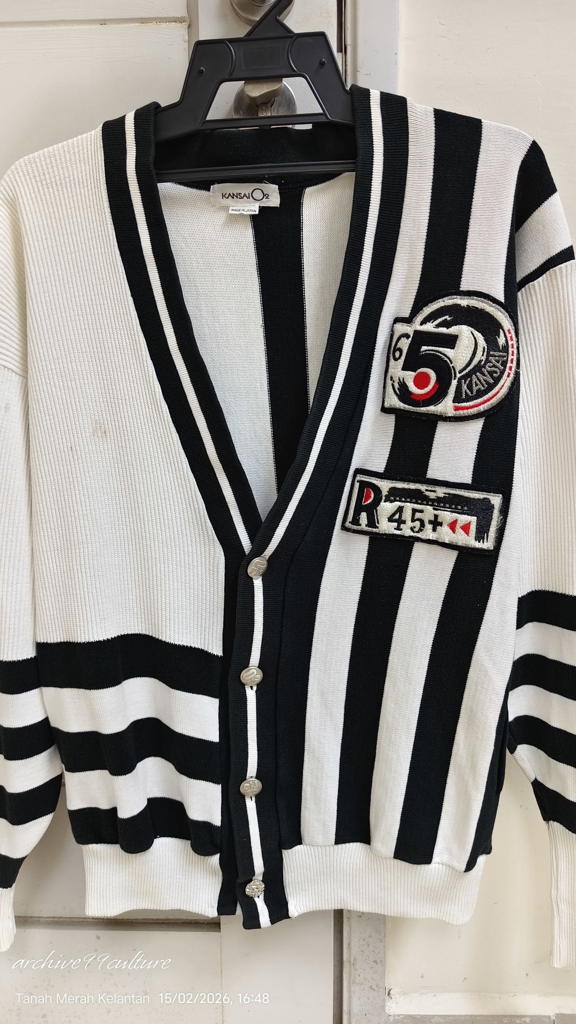 Kansai Yamamoto Vintage Kansai Yamamoto O2 Asymmetric Striped Cardigan Japan Size US M / EU 48-50 / 2 - 19 Thumbnail