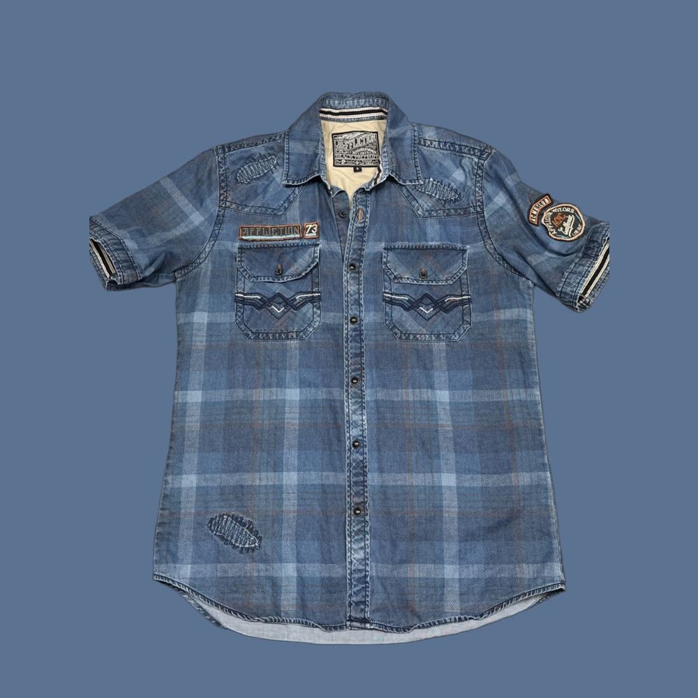 Affliction Affliction Shirt Mens S Blue Embroidered Short Sleeve Button Up Black Premium Size US S / EU 44-46 / 1 - 1 Thumbnail