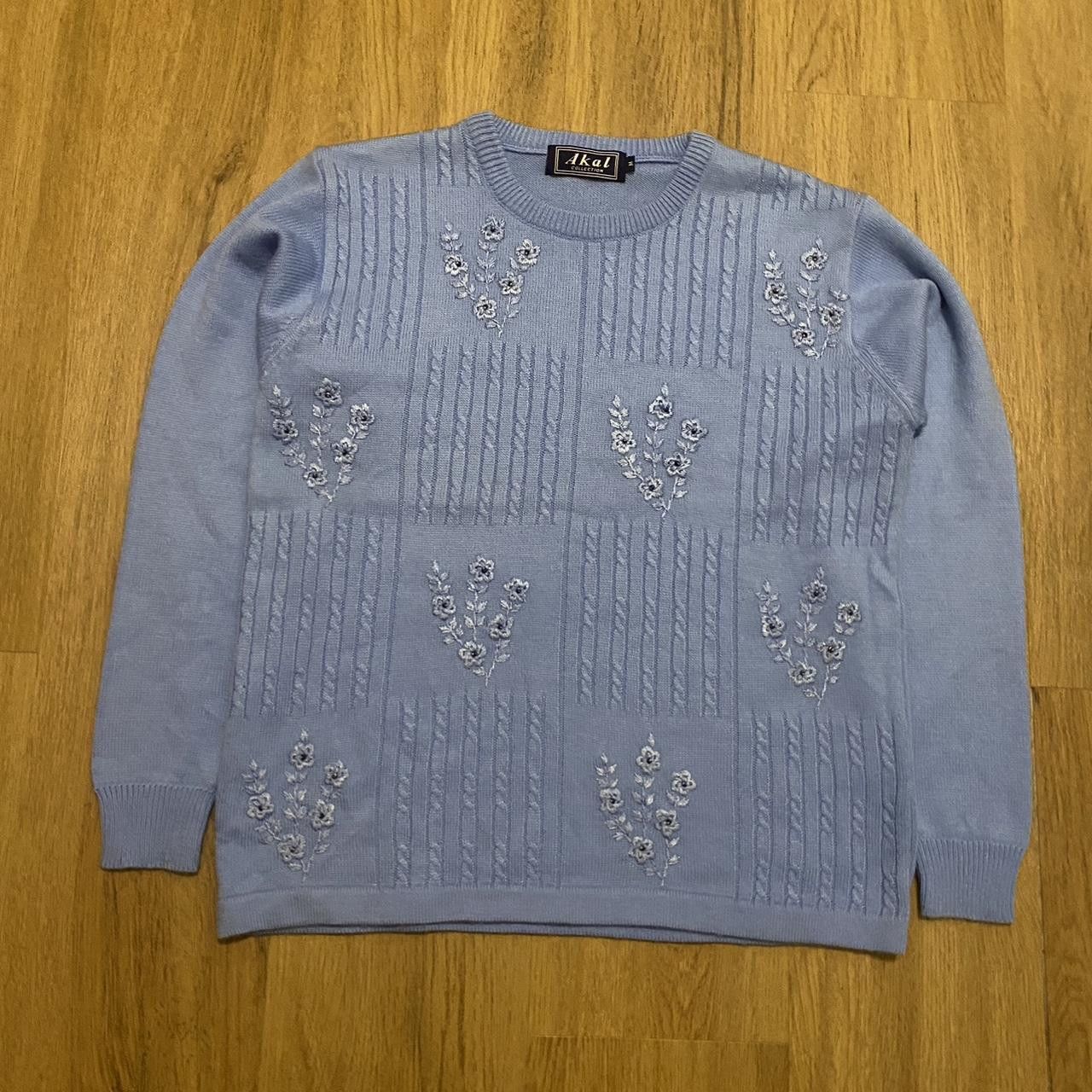Other Blue knit jumper with silver beading #knitwear Flowers Size US M / EU 48-50 / 2 - 1 Thumbnail