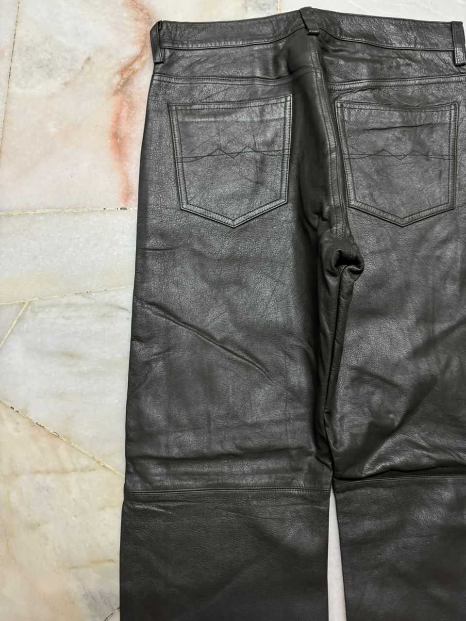 Michel Klein 💥Vintage 90s Michel Klein Homme Paris Leather Pants Dark Size US 28 / EU 44 - 14 Thumbnail