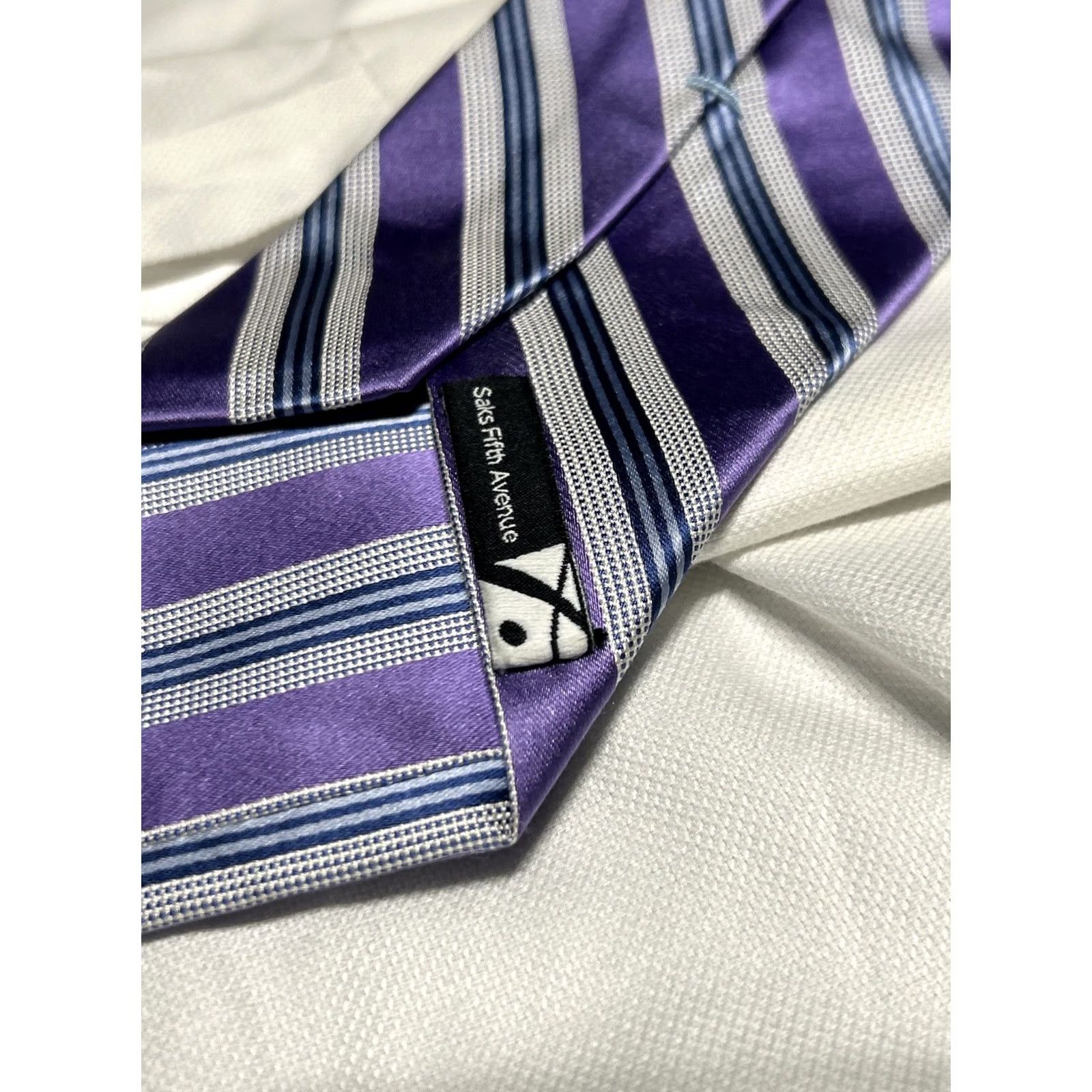 Saks Fifth Avenue Saks Fifth Avenue Silk Tie Purple Tones Striped Textured Pattern Size ONE SIZE - 5 Thumbnail