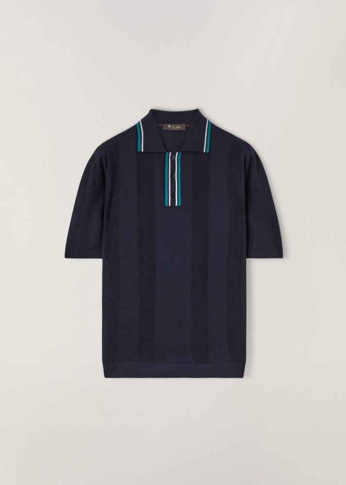 image of Loro Piana O1Loc1C0124 Short-Sleeved Polo Shirt In Blue, Men's (Size Large)