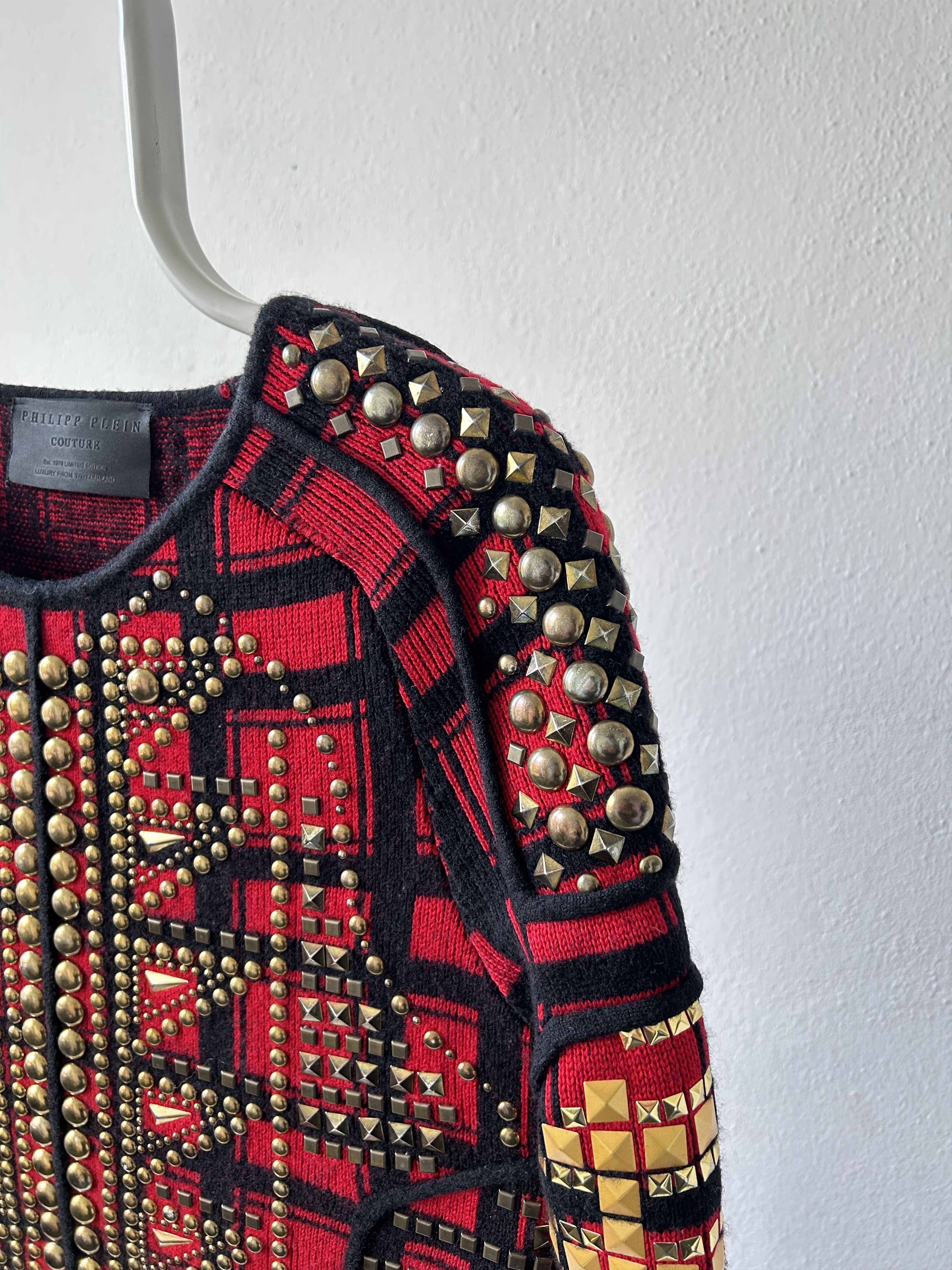 AW14 runway Philipp Plein studded check wool knit mini dress