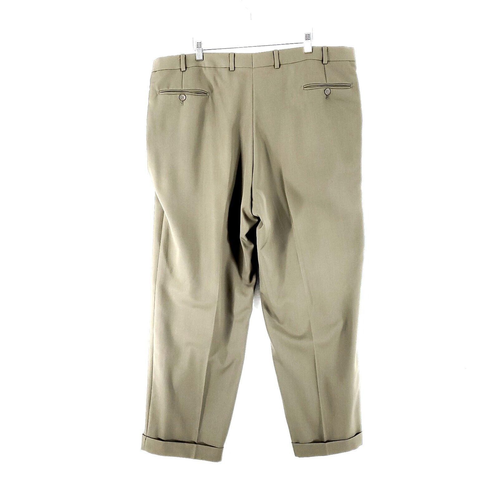Pronto Uomo Pronto Uomo Worsted Wool Beige High Rise Pleated Cuffed Dres Size 42R - 2 Thumbnail