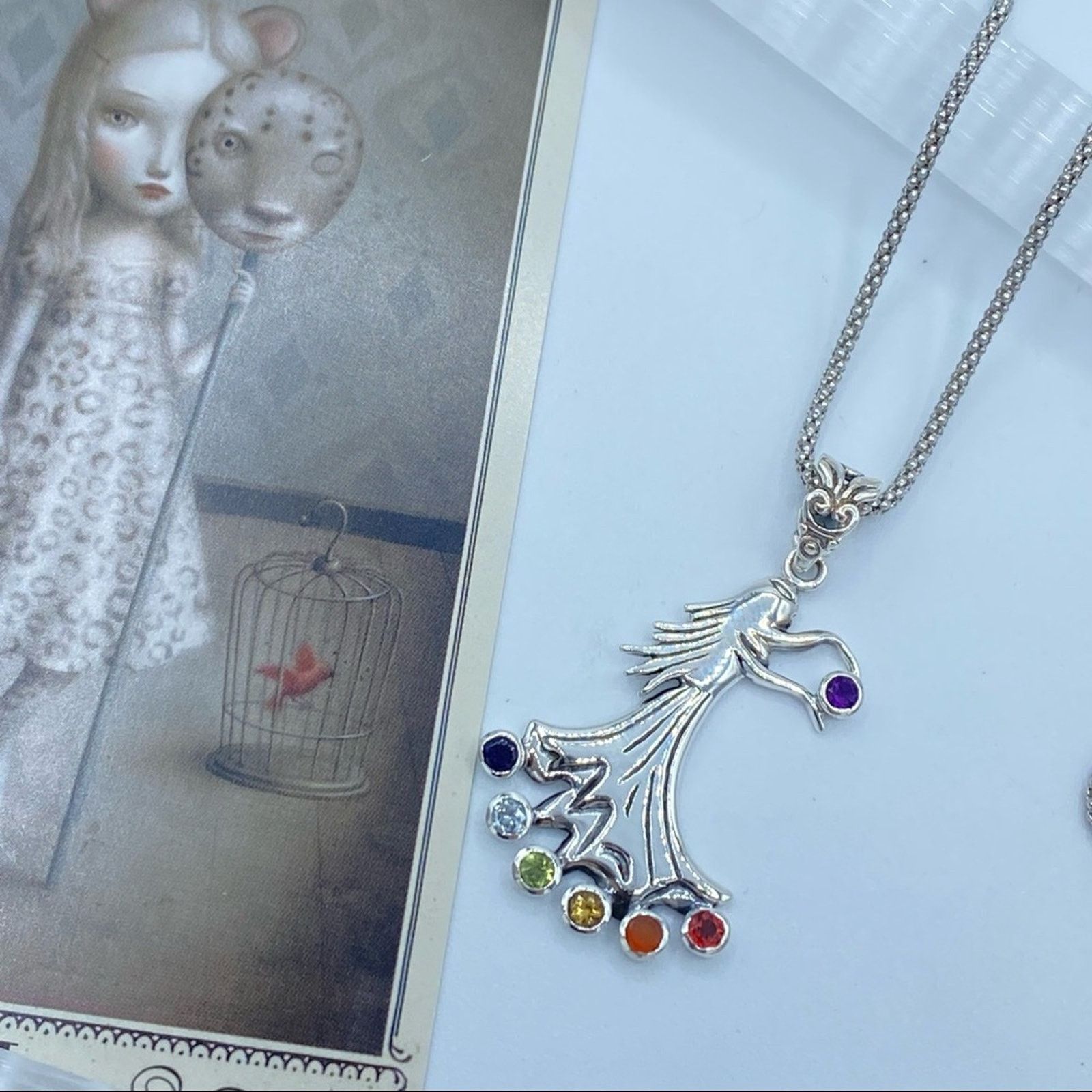 The Unbranded Brand Chakra Fairy Solid Sterling Silver Pendant on Popcorn Chain Size ONE SIZE - 5 Thumbnail