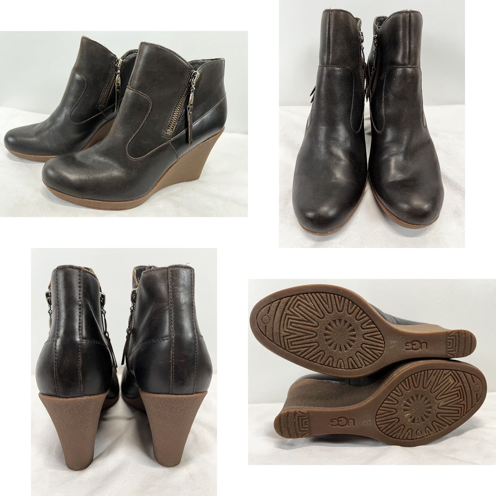 Ugg UGG Meredith Lodge Leather Ankle Boots 9.5 Dark Brown Wedge Zipper Women's Bootie Size US 10 / IT 40 - 2 Thumbnail