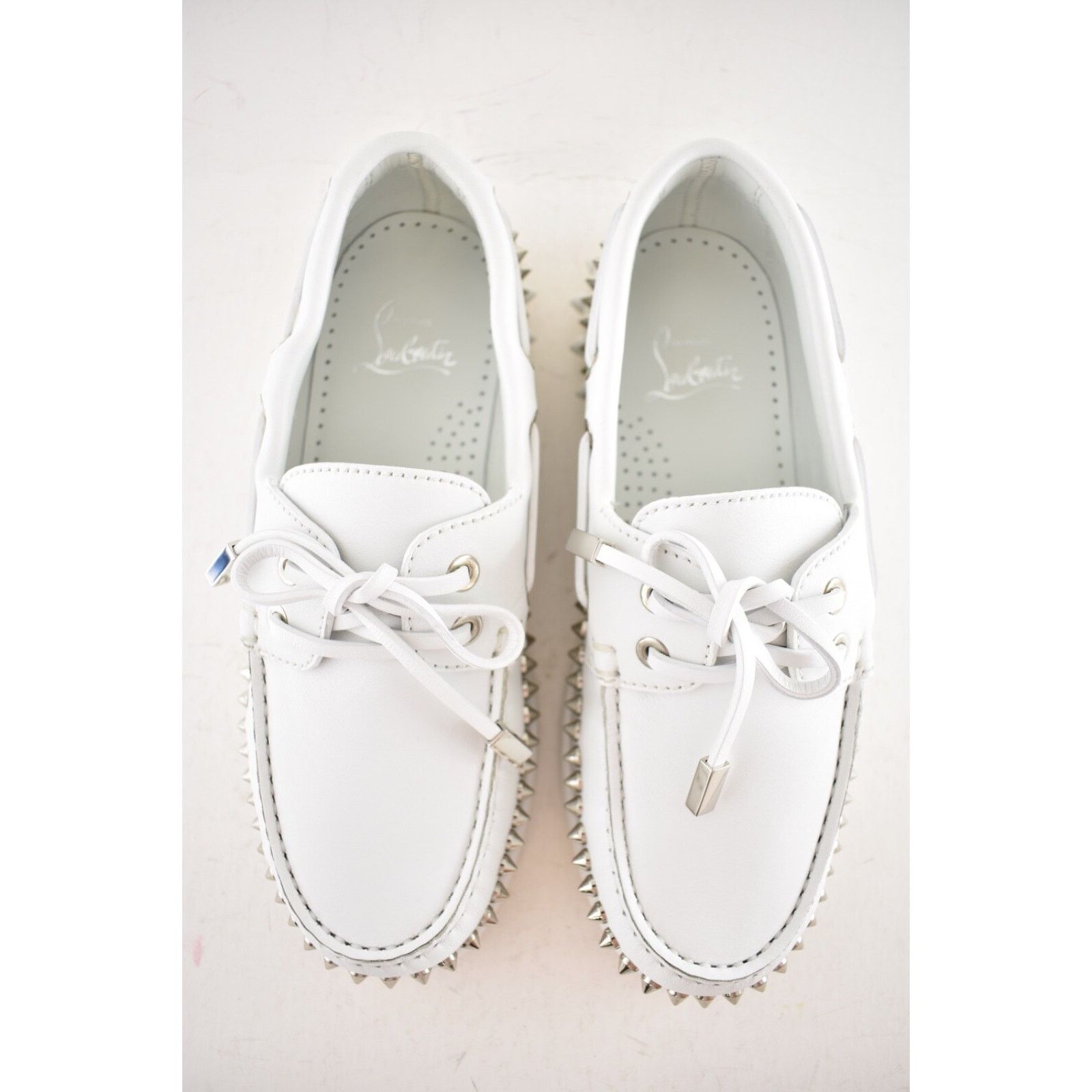 Christian Louboutin Christian Louboutin Gerockel Donna Flat White Leather Boat Size US 7.5 / IT 37.5 - 7 Thumbnail
