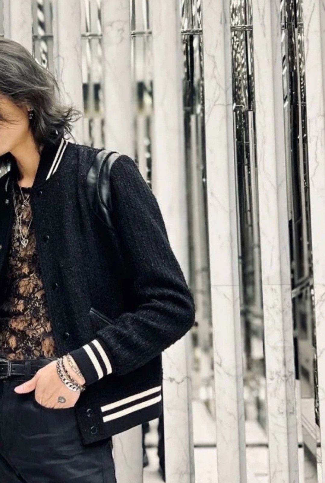 Saint Laurent Paris Saint Laurent SLP 2022FW Black Fine Glitter Varsity Jacket Size US S / EU 44-46 / 1 - 9 Thumbnail