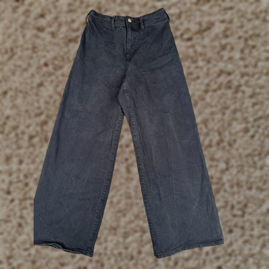 Vintage Universal Thread Jeans Womens 4 Black Denim Sailor Wide Leg High Rise 26x28 Size 27" / US 4 / IT 40 - 1 Thumbnail
