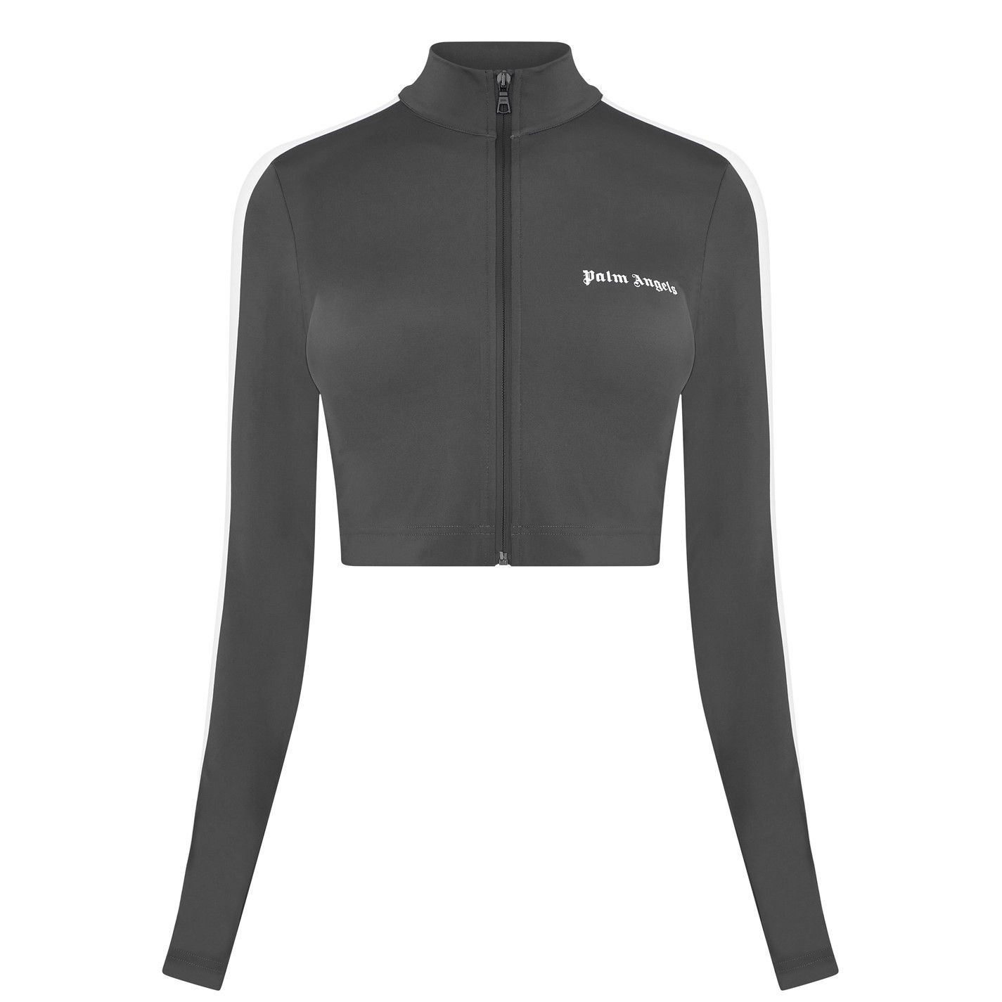 o1g2r1mq0325 Long Sleeve Track Crop Top in Grey & White