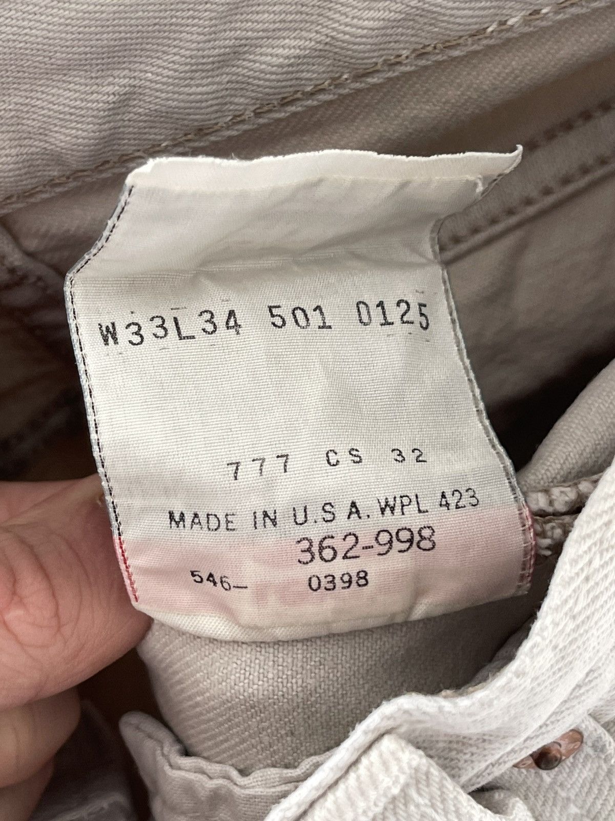 Levi's Vintage 90's Levis 501 Straight Beige Denim Jeans USA Made Size US 32 / EU 48 - 15 Thumbnail