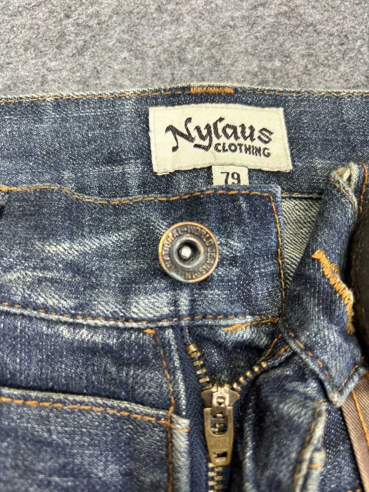Japanese Brand 💥Double Waist💥Nylaus Thunder Fades Distressed Denim F983 Size US 31 - 5 Thumbnail