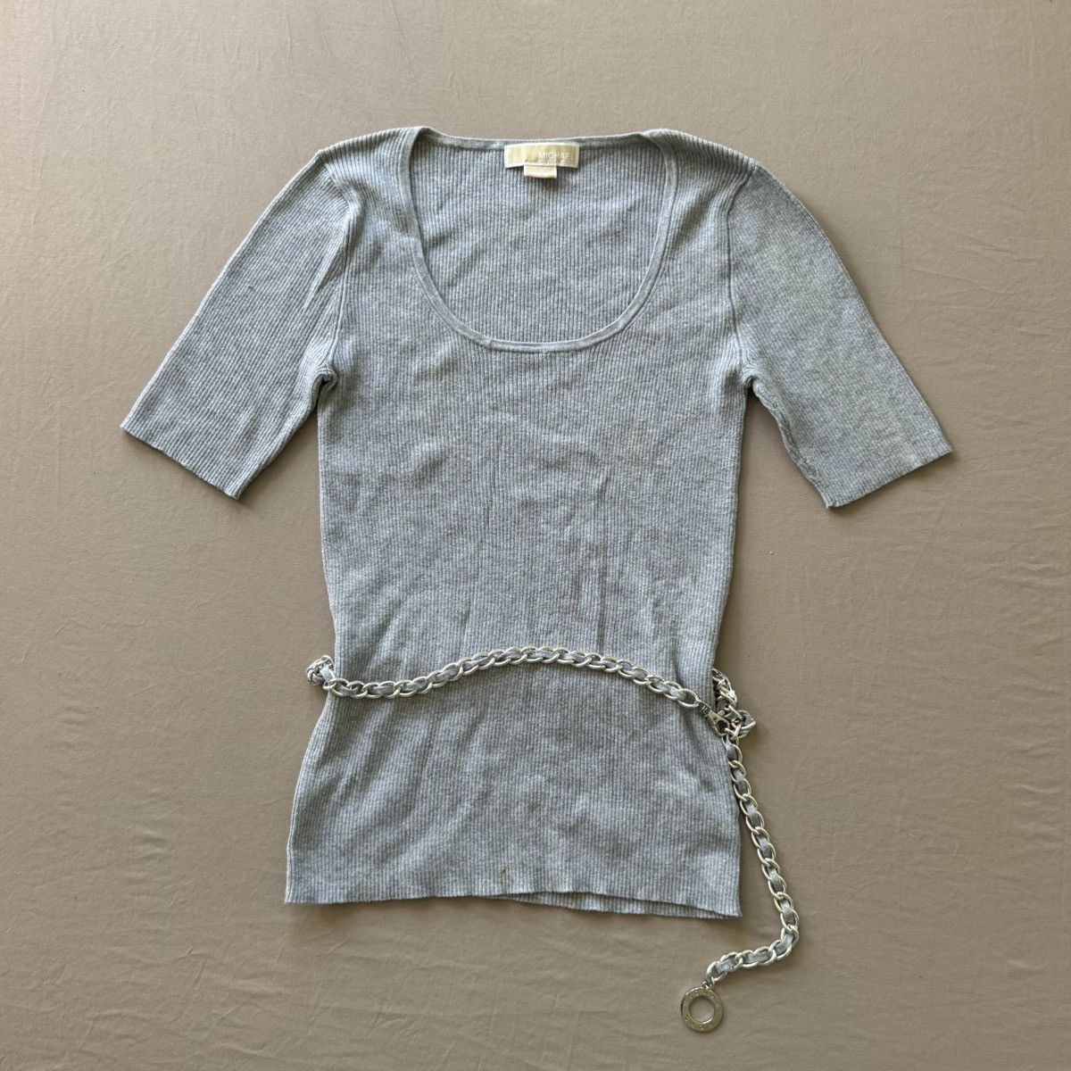 Michael Kors Y2K Era Michael Kors Rib Knit Chain Belt Scoop Neck Top Size L / US 10 / IT 46 - 1 Thumbnail