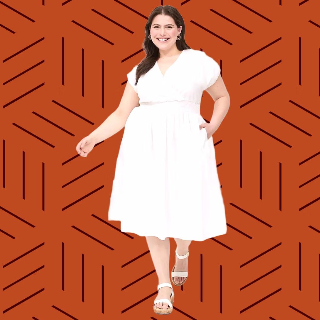 Vintage NWT Lane Bryant Shirred-Shoulder Smocked-Waist Midi Dress White Womens 22/24 Size 3XL / US 20-22 - 1 Thumbnail