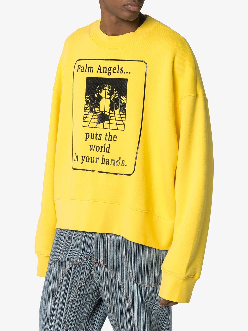 Palm Angels Yellow World In Your Hands Oversized Logo Sweatshirt Size US L / EU 52-54 / 3 - 2 Thumbnail