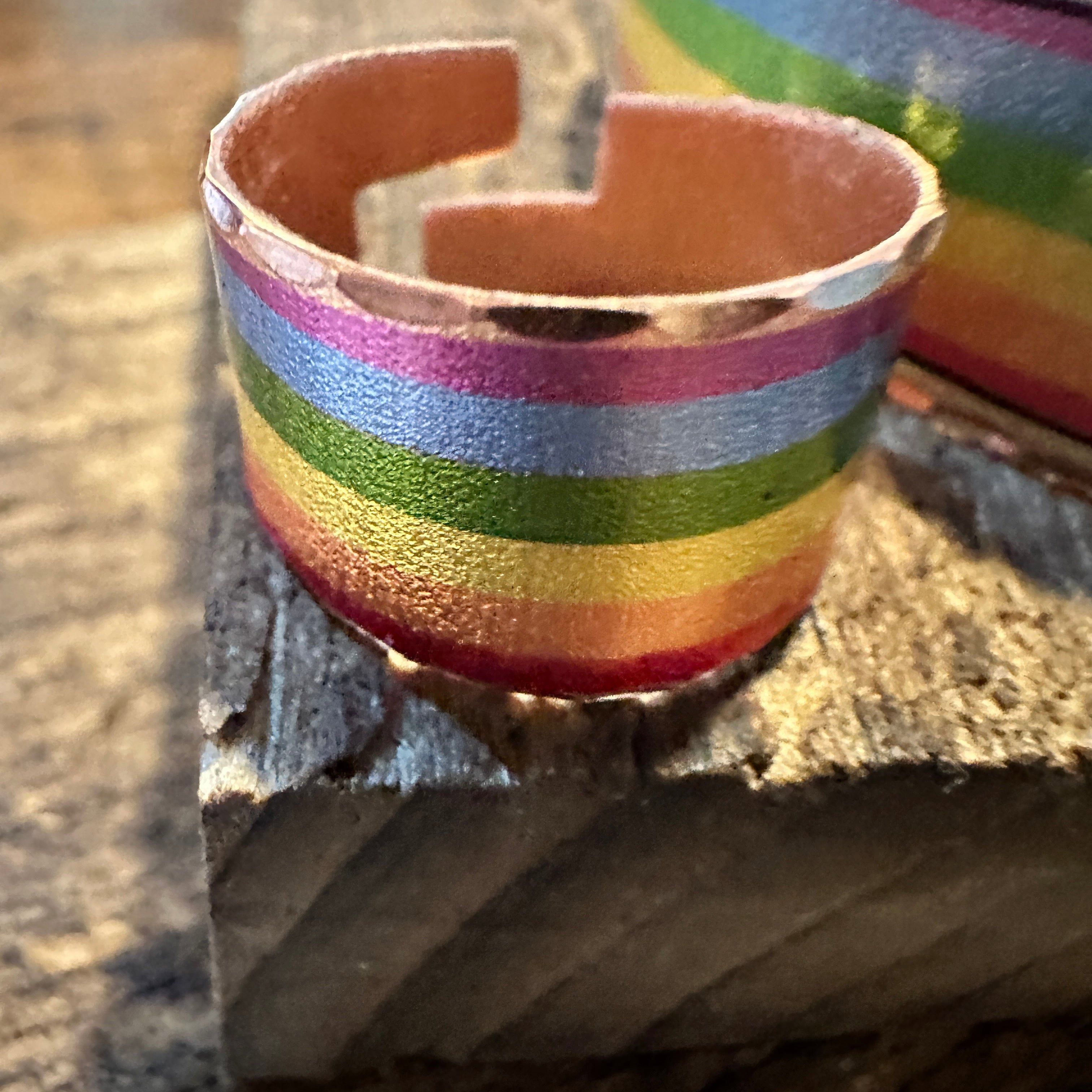 Other Handmade Boho Copper Wide Cuff Ring, Diamond Cut Rainbow Pri Size ONE SIZE - 1 Thumbnail
