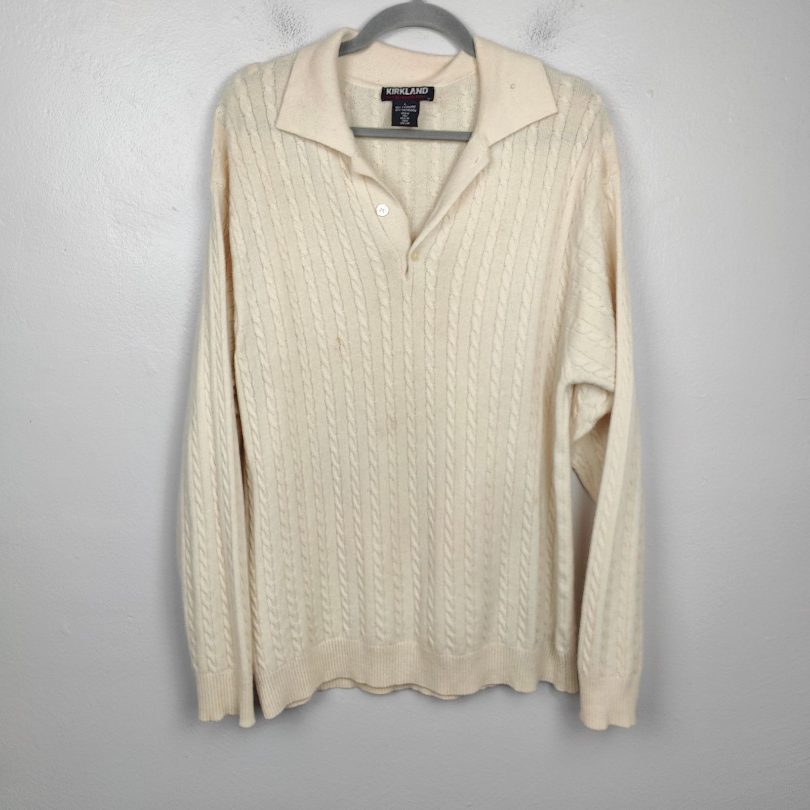 Kirkland Signature Vintage Kirkland Cableknit Cashmere Polo Sweater Men Large Size US L / EU 52-54 / 3 - 1 Thumbnail