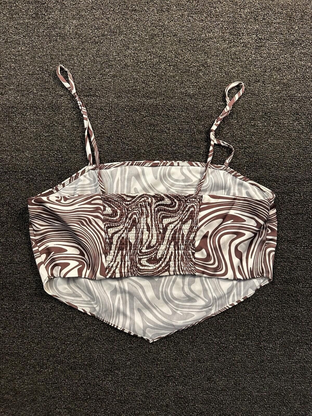 Primark Primark Women's 10 Brown/White Spaghetti Strap Crop Cami Size L / US 10 / IT 46 - 3 Thumbnail