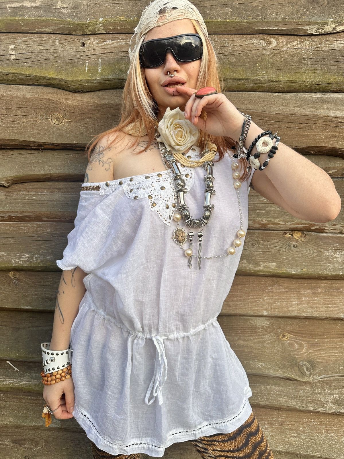 Vintage Vintage white cotton boho mini dress Size S / US 4 / IT 40 - 3 Thumbnail
