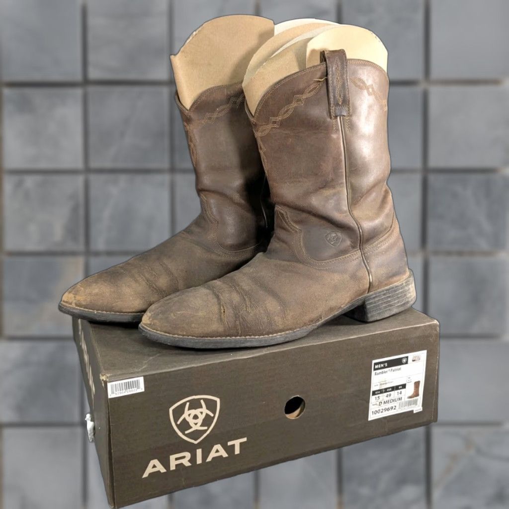 Ariat Ariat Rambler Patriot Western Boot Mens 15D Dark Brown Leather Square Toe Pull On Steel Toe Workwear Cowboy Shoes Size US 14 / EU 47 - 1 Thumbnail