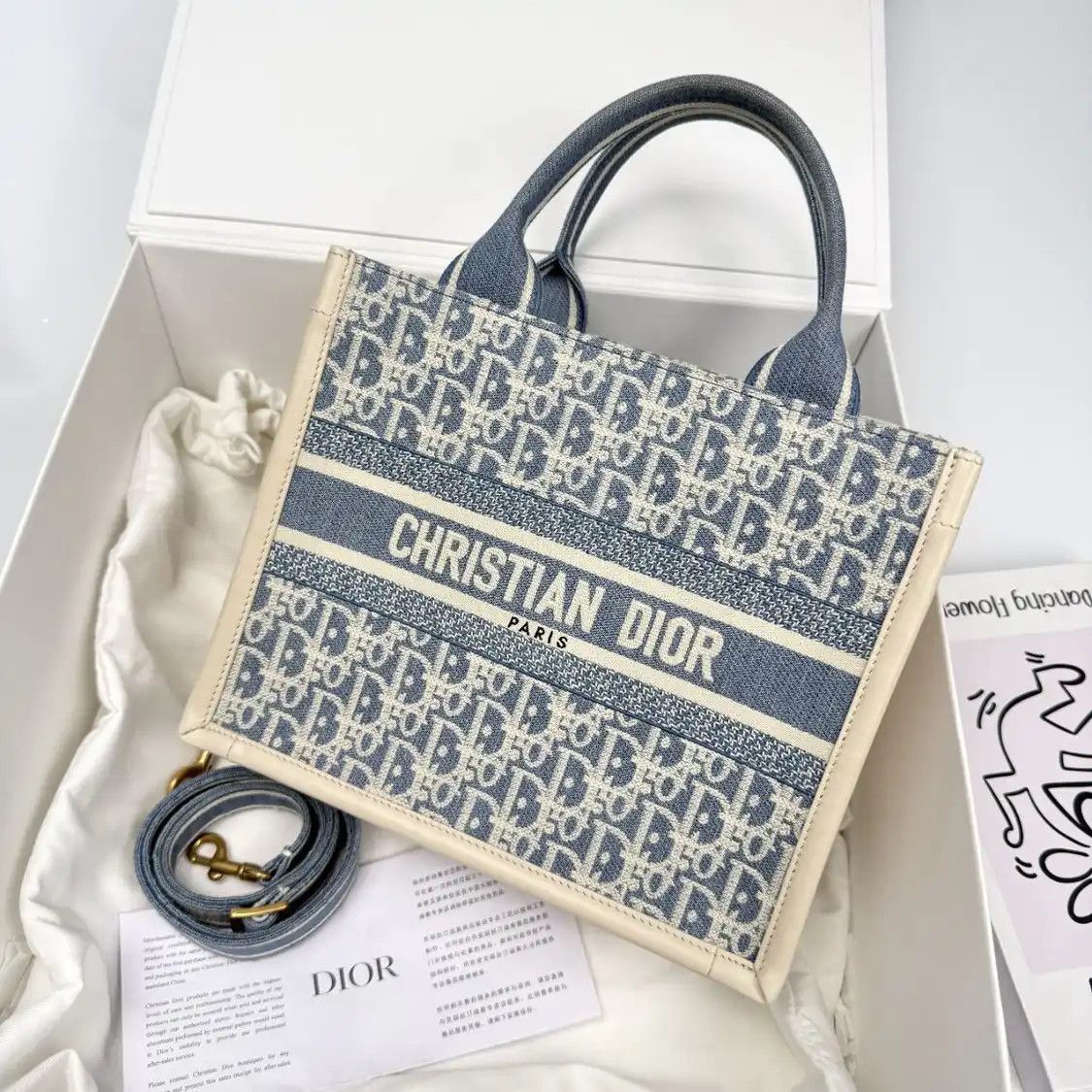 Dior DIOR Book Tote Small blue canvas monogram jacquard handbag detachable strap Size ONE SIZE - 1 Thumbnail