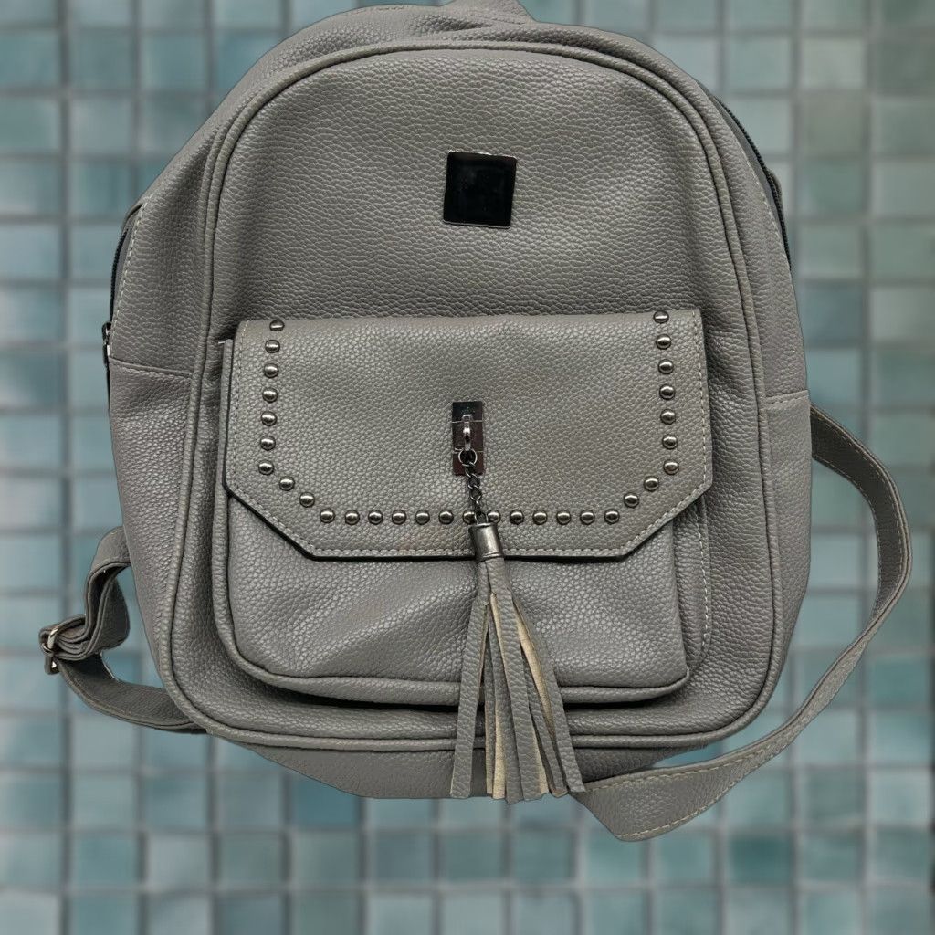 Vintage Women Gray Faux Leather Backpack Purse Adjustable Strap Tassel Studded Travel Casual 9x10 Size ONE SIZE - 1 Thumbnail