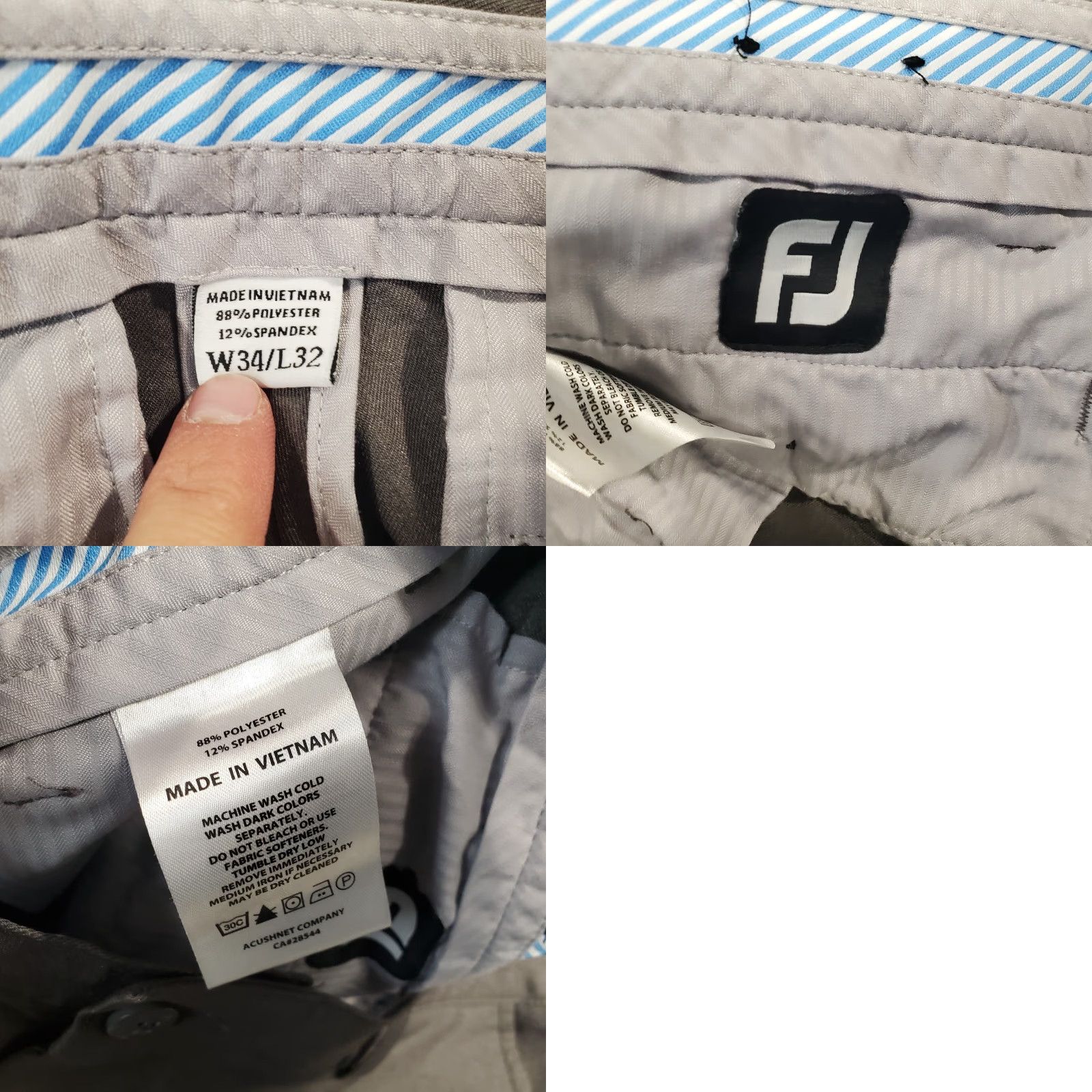 Footjoy FootJoy Pants Mens 34x32 Gray Chino Flat Front Logo Solid Athletic Casual Golf Size US 34 / EU 50 - 9 Thumbnail