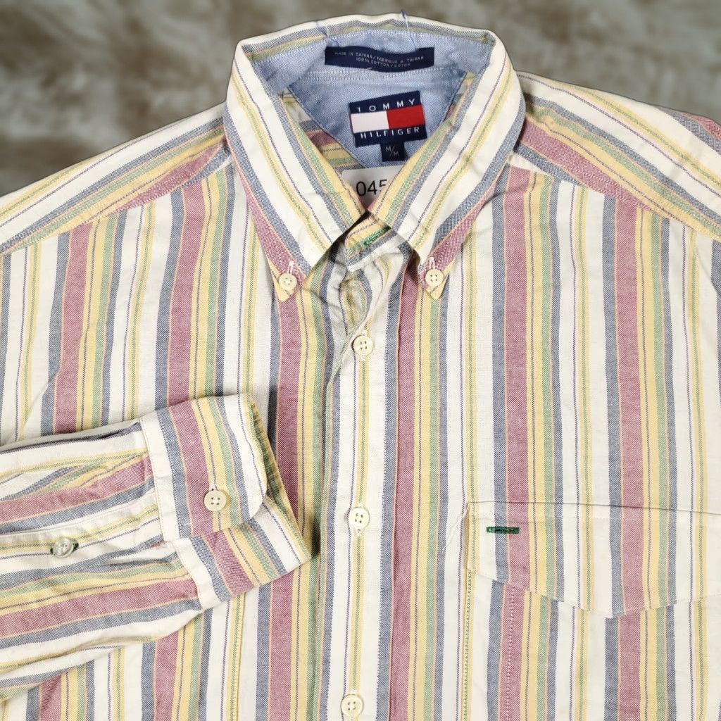 Tommy Hilfiger Tommy Hilfiger Shirt Mens Medium Red Yellow Striped Button-Up Long Sleeve Classic Preppy Size US M / EU 48-50 / 2 - 1 Thumbnail