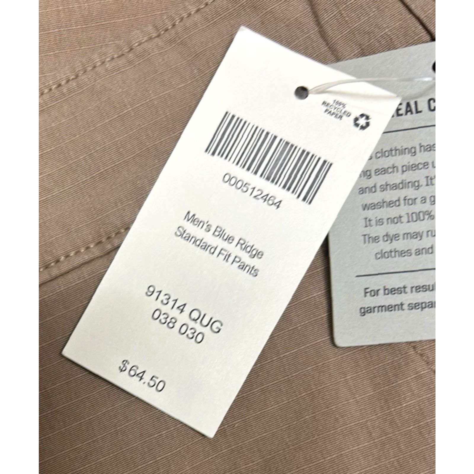 CO Duluth Trading Co Men Beige Blue Ridge Standard Fit Pants 38x30 Regular Straight Front Pockets Zipper Button Logo NWT California 65 NA Brand Duluth Size US 38 / EU 54 - 7 Thumbnail