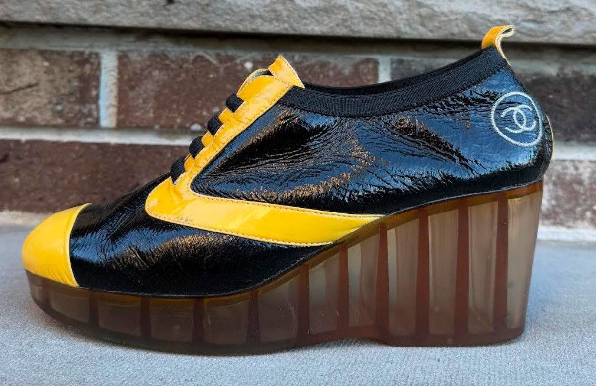 Chanel Women's Chanel Black / Yellow Patent Leather Wedge (Size 38) Size US 7.5 / IT 37.5 - 2 Thumbnail