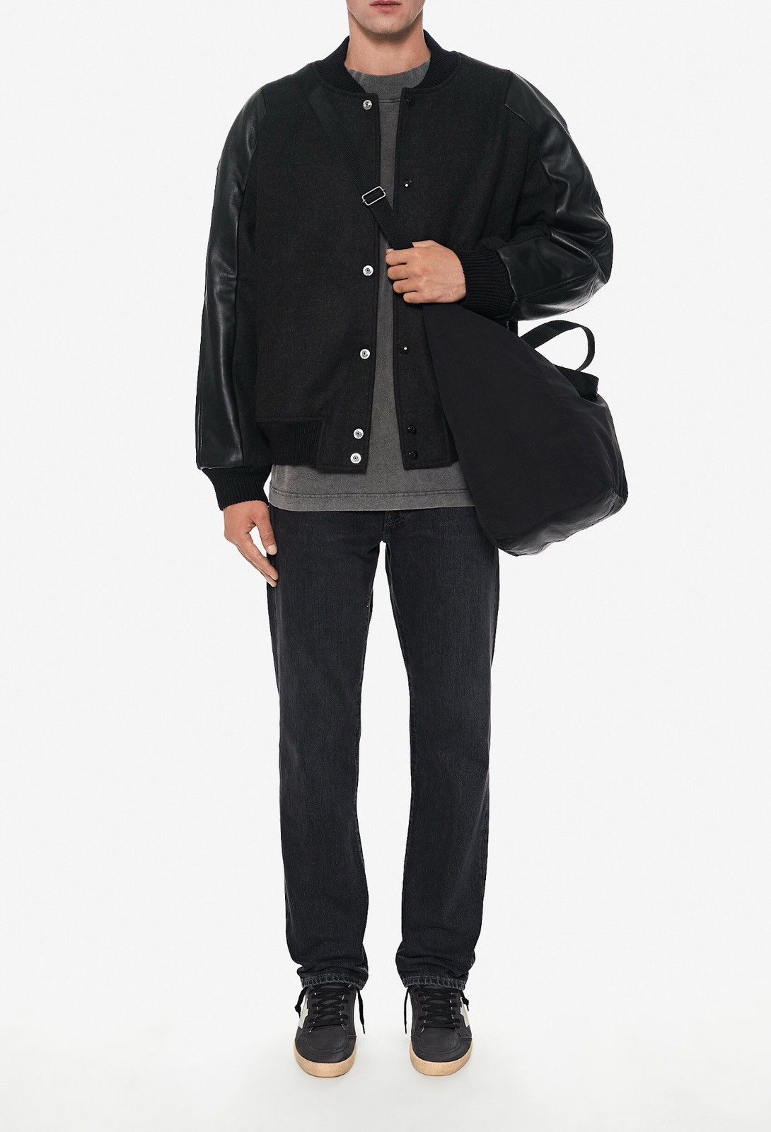 Acne Studios Last Acne Studios Black Wool Leather Trimmed Twill Bomber Size US L / EU 52-54 / 3 - 4 Thumbnail