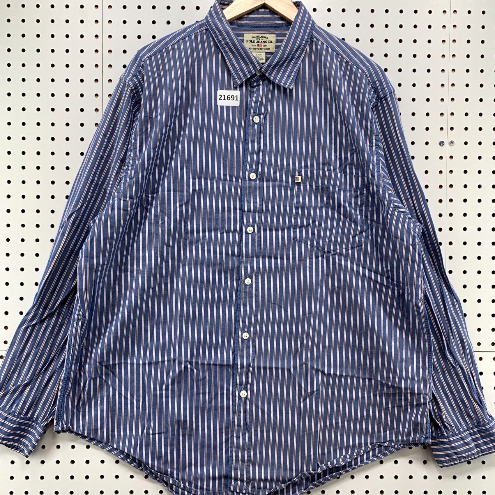 Ralph Lauren Ralph Lauren Polo Jeans Button Shirt Men XL Blue White Vertical Striped Button-Up Long Sleeve Size US XL / EU 56 / 4 - 2 Thumbnail