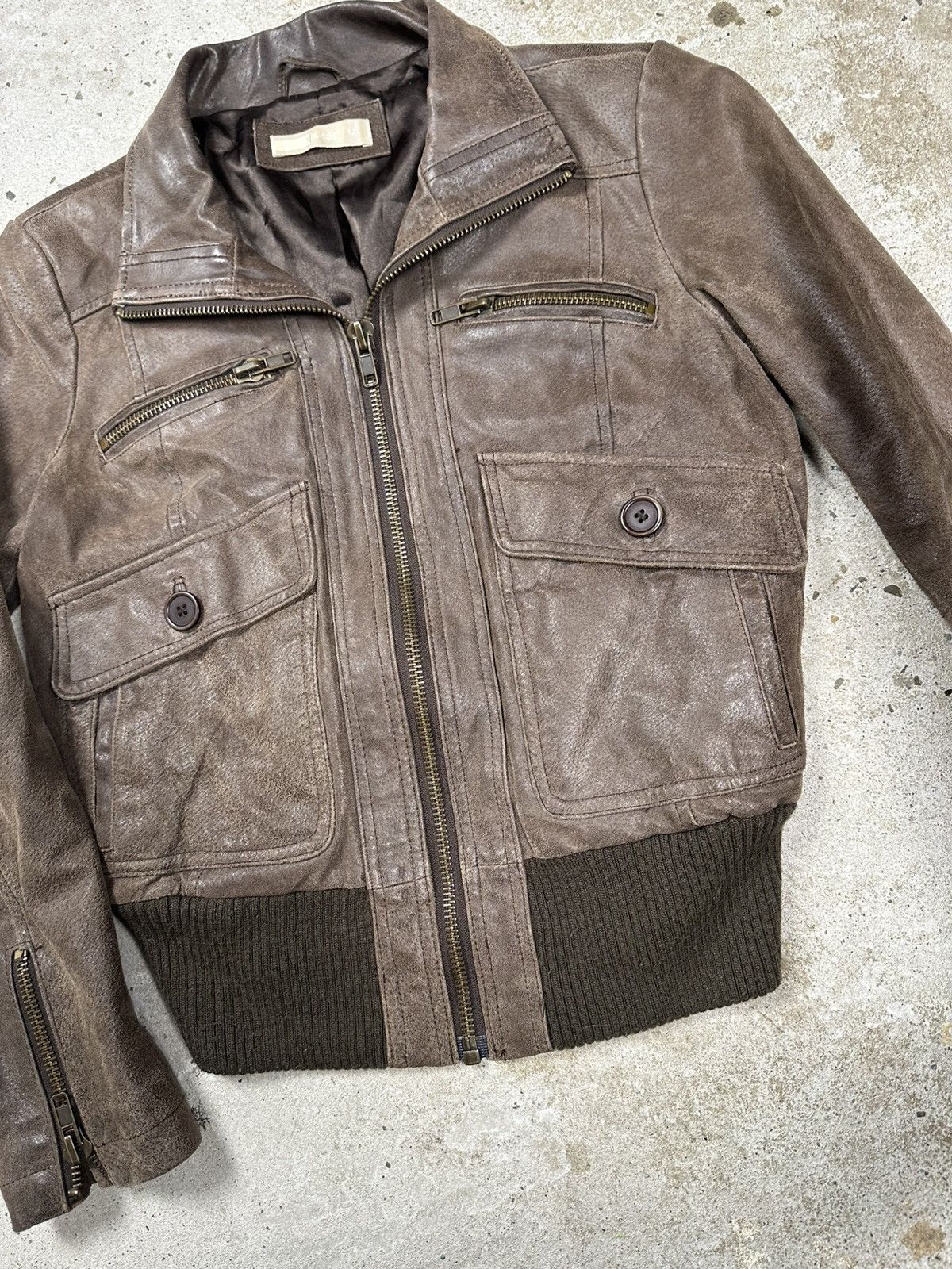 Vintage Vintage Y2K Brown Cropped Leather Utility Bomber Jacket Fly Size US S / EU 44-46 / 1 - 5 Thumbnail