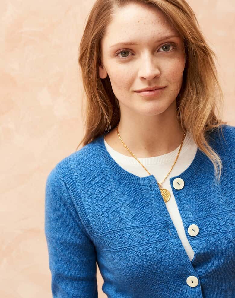 Designer × Other UK Brora Cashmere Guernsey Blue Women Cardigan UK12 US8 Size M / US 6-8 / IT 42-44 - 3 Thumbnail