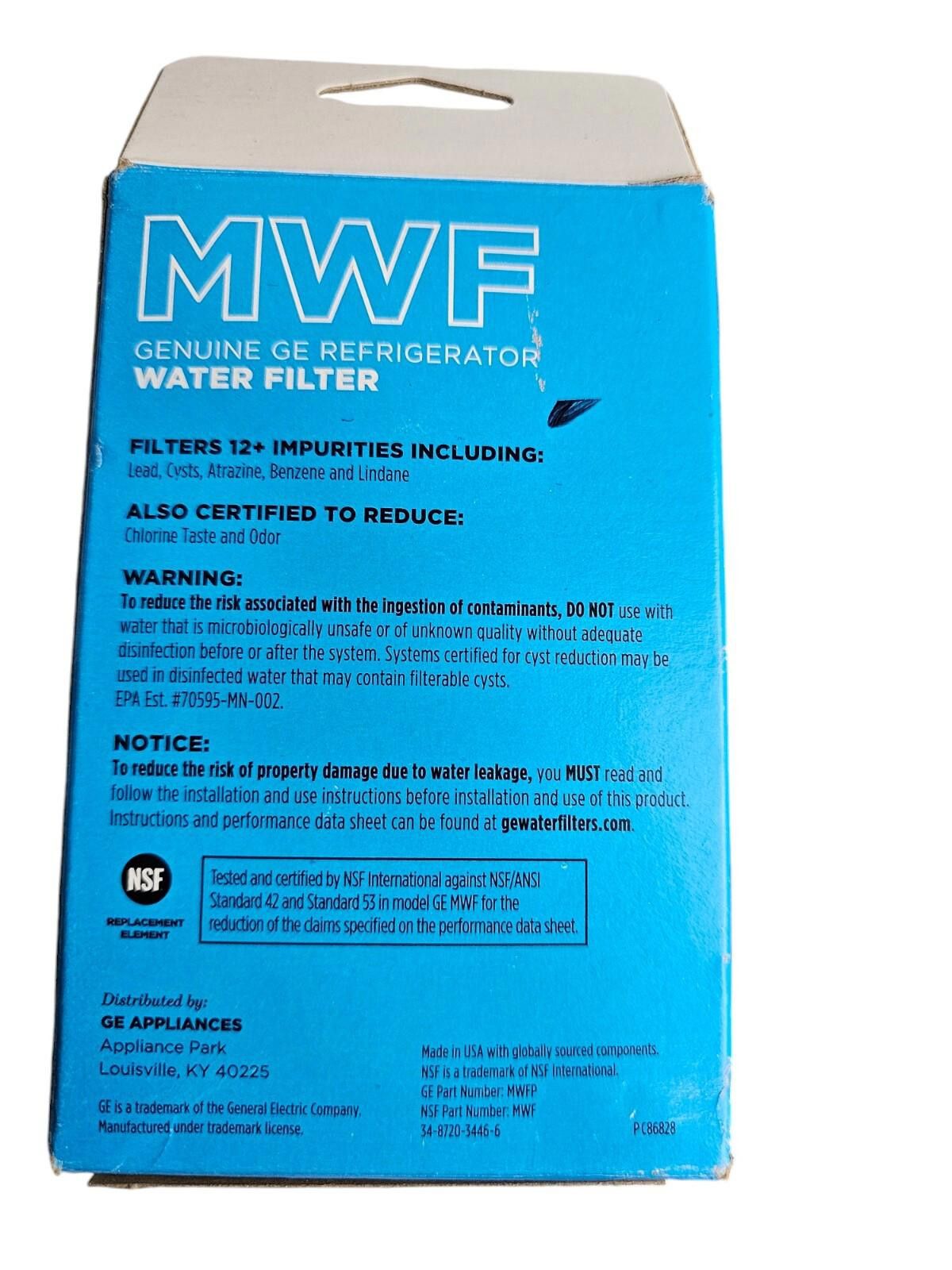 Genuine Leather GE Refrigerator Water Filter Cartridge #34-8719-9023-9 Seal Size ONE SIZE - 2 Thumbnail