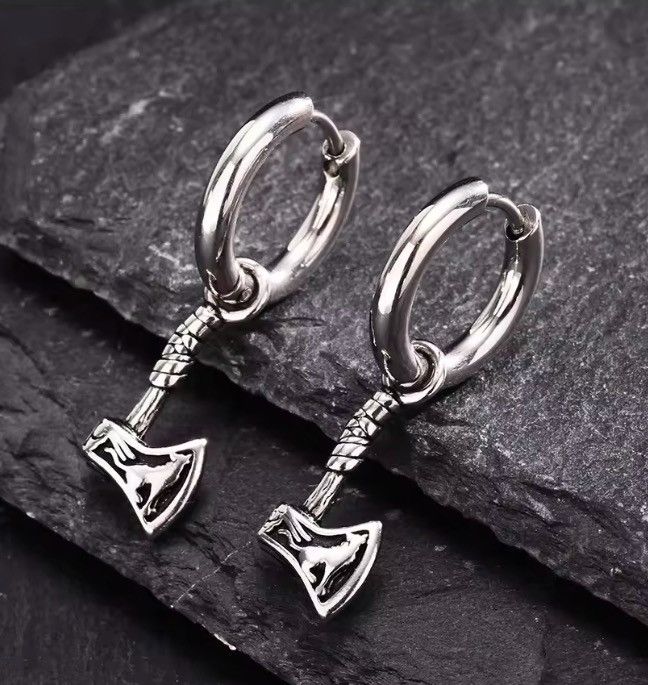 Jewelry Axe Hoop Earring in Silver, Men's