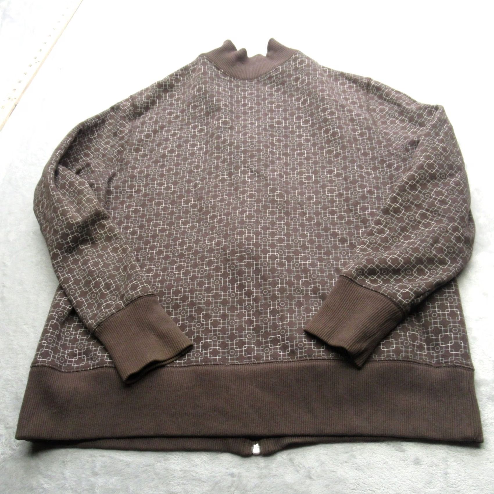 Nike VINTAGE Nike Jacket Women 2XL Brown Geometric Pocket Swoosh Fleece FullZip Size XXL / US 16-18 / IT 52-54 - 2 Thumbnail