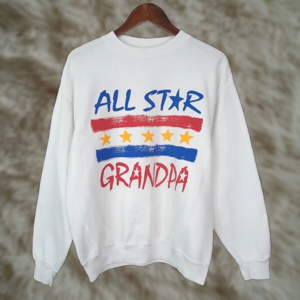 Tultex VINTAGE Tultex Sweatshirt Pullover Sweatshirt Grandfather Grandpa Long Sleeve Crew Neck Mens M White Size US M / EU 48-50 / 2 - 1 Thumbnail